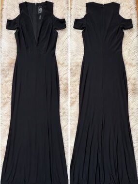 Night Way Collections Black Cold-Shoulder V-Neck Maxi Dress
